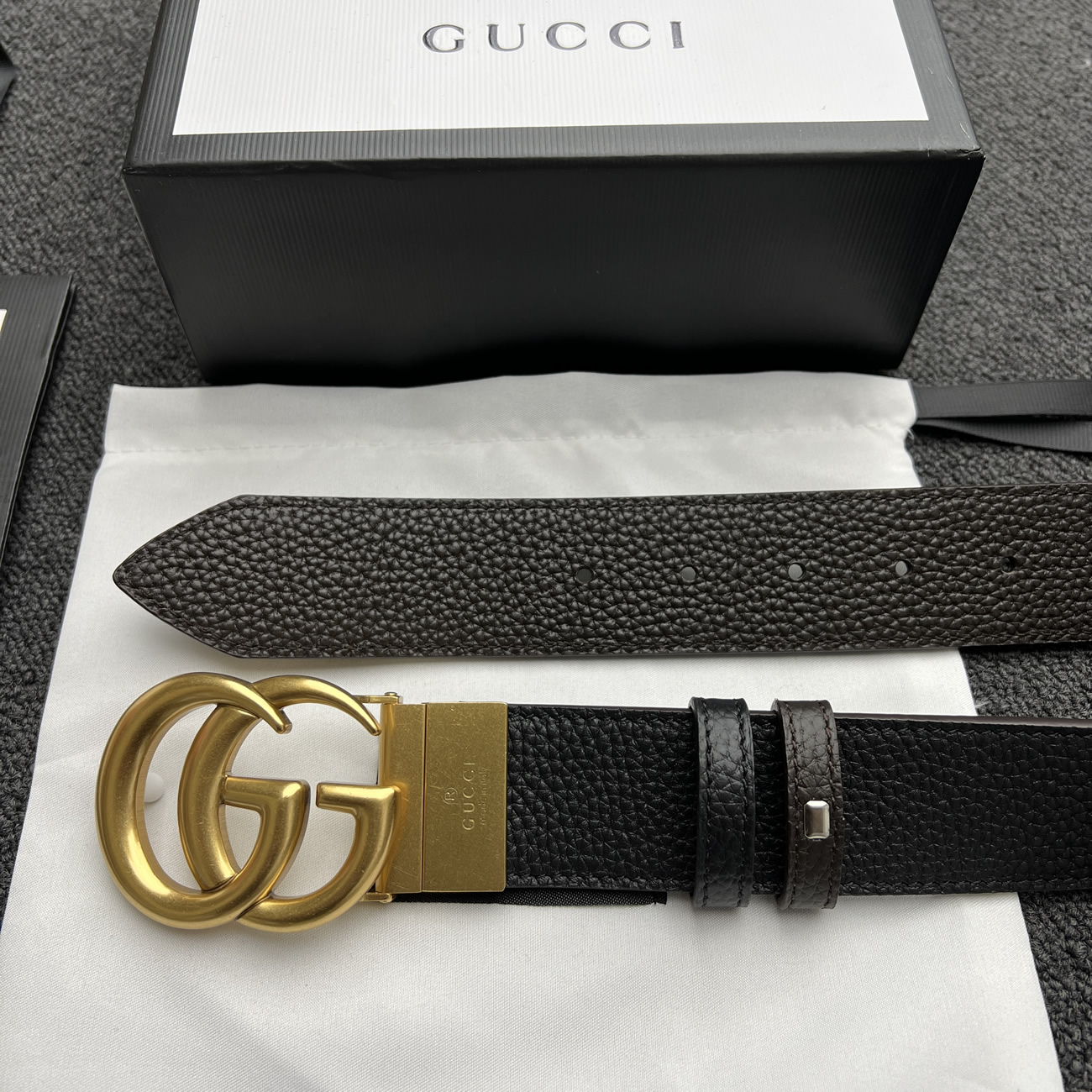 Gucci Double G Logo Full Grain Reversible Belt Leather Black Brown (8) - www.newkick.vip
