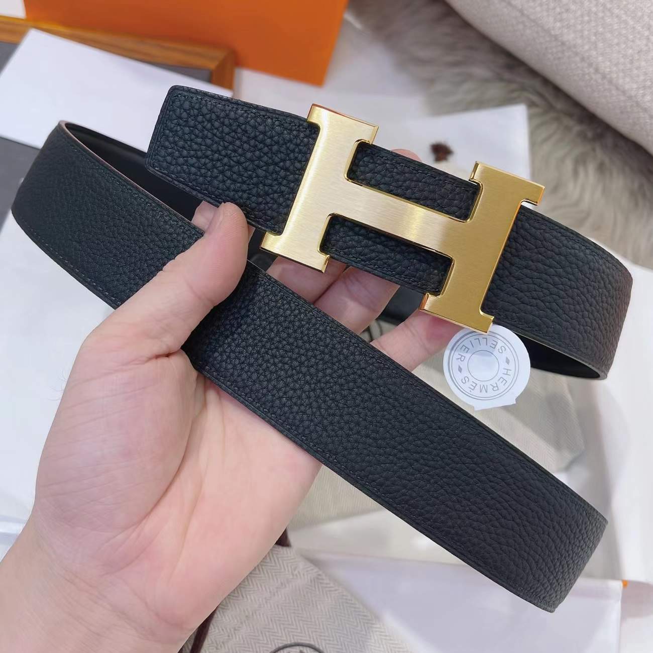 Hermes Full Grain Reversible Belt Leather Black (12) - www.newkick.vip
