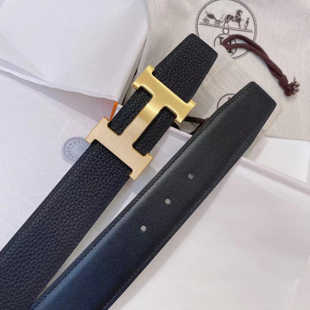 Hermes Full Grain Reversible Belt Leather Black (9) - www.newkick.vip