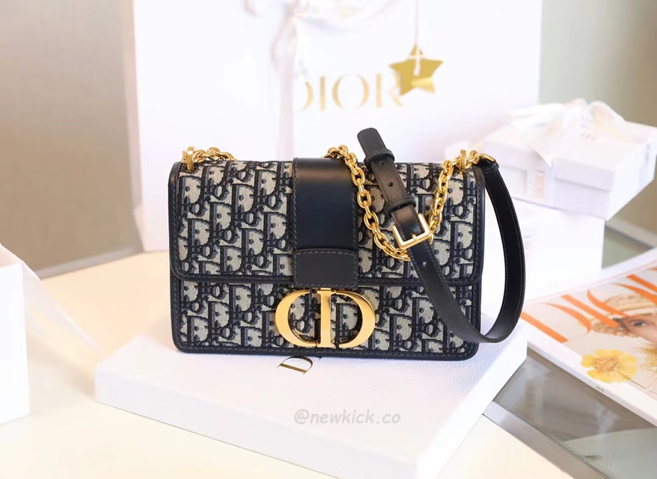 Dior 30 Montaigne Chain Bag Blue Dior Oblique Jacquard M9208utzq M928 (17) - www.newkick.vip