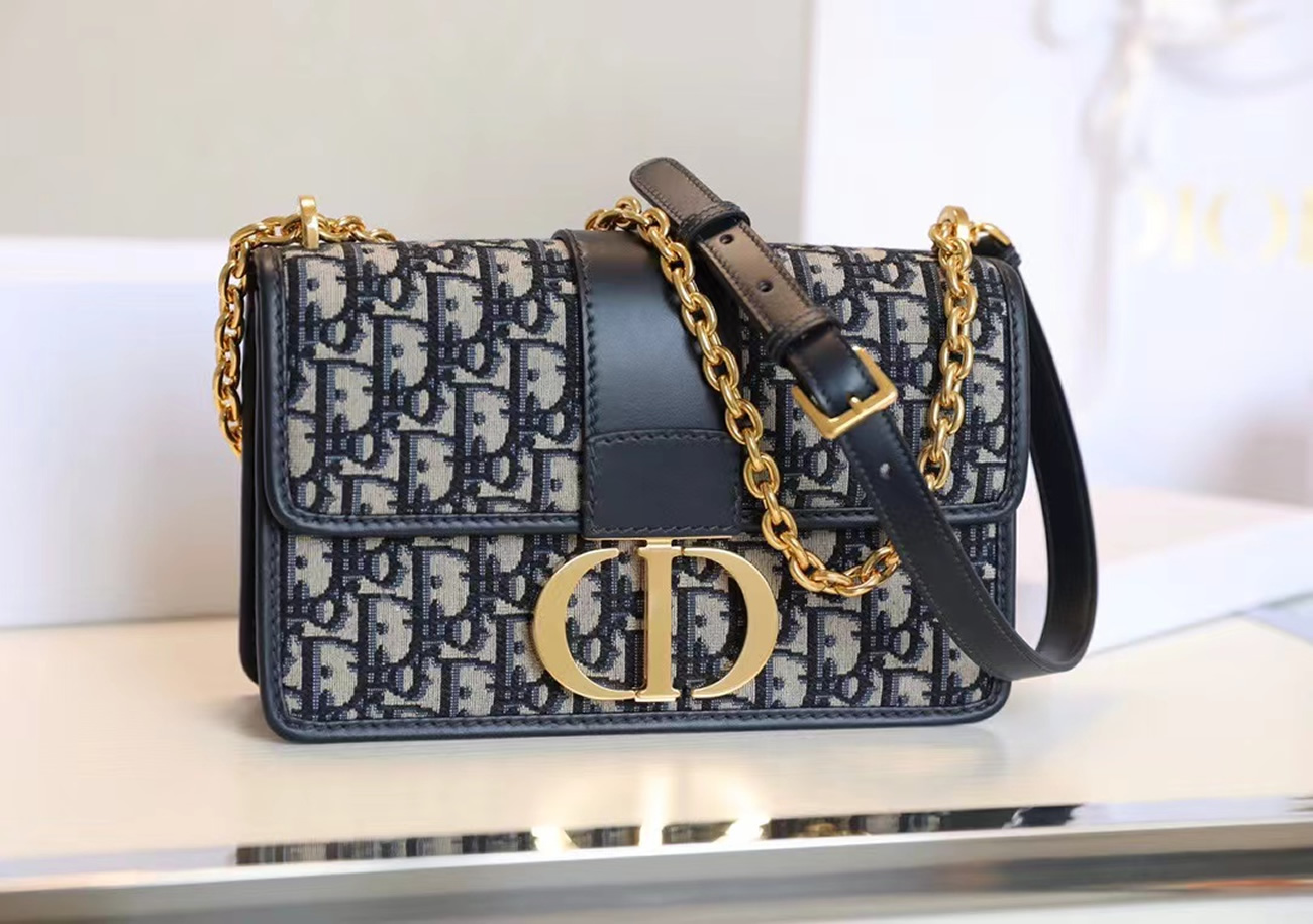 Dior 30 Montaigne Chain Bag Blue Dior Oblique Jacquard M9208utzq M928 (24) - www.newkick.vip
