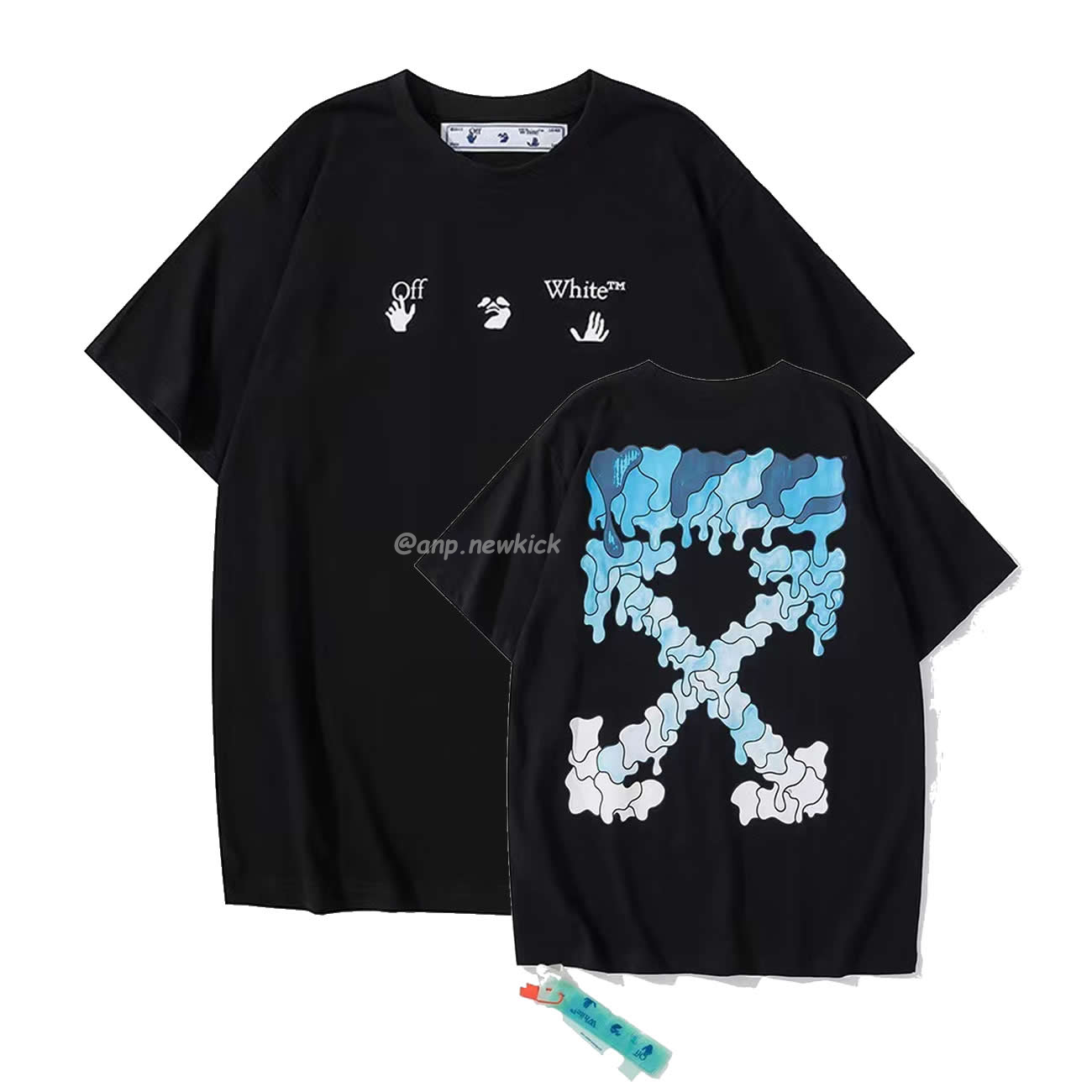 Off White White Black Blue Arrow Print Slim T Shirt (1) - www.newkick.vip