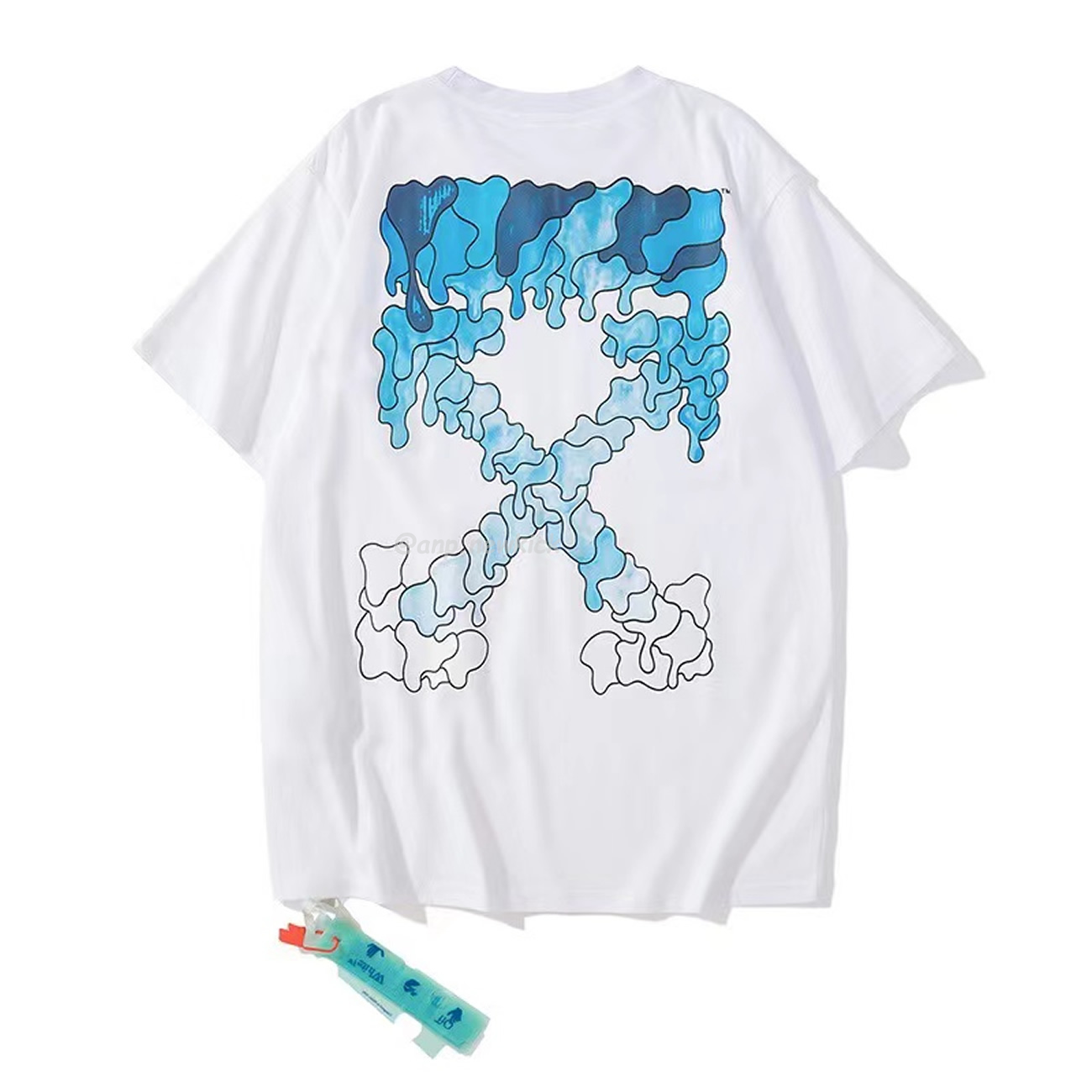 Off White White Black Blue Arrow Print Slim T Shirt (4) - www.newkick.vip