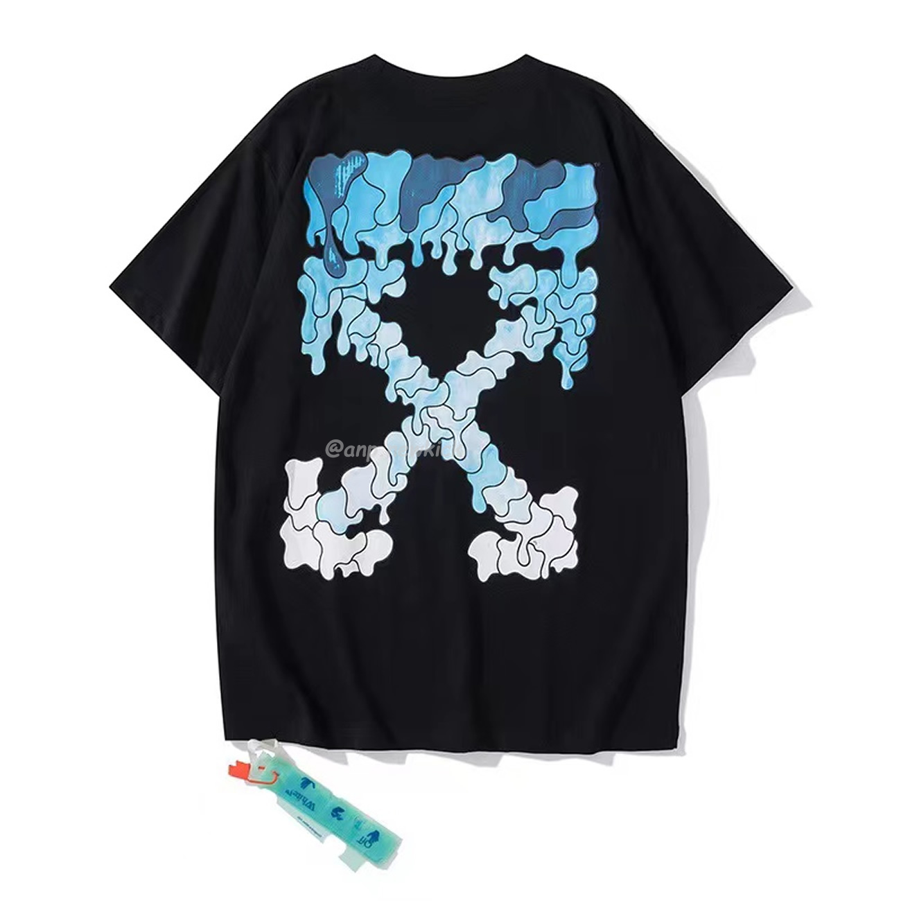 Off White White Black Blue Arrow Print Slim T Shirt (5) - www.newkick.vip