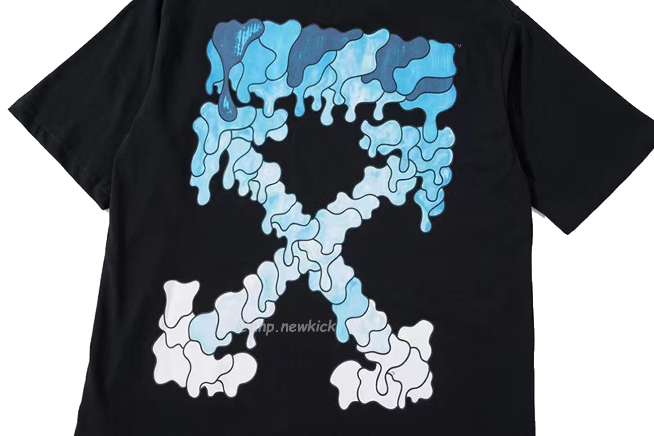 Off White White Black Blue Arrow Print Slim T Shirt (6) - www.newkick.vip