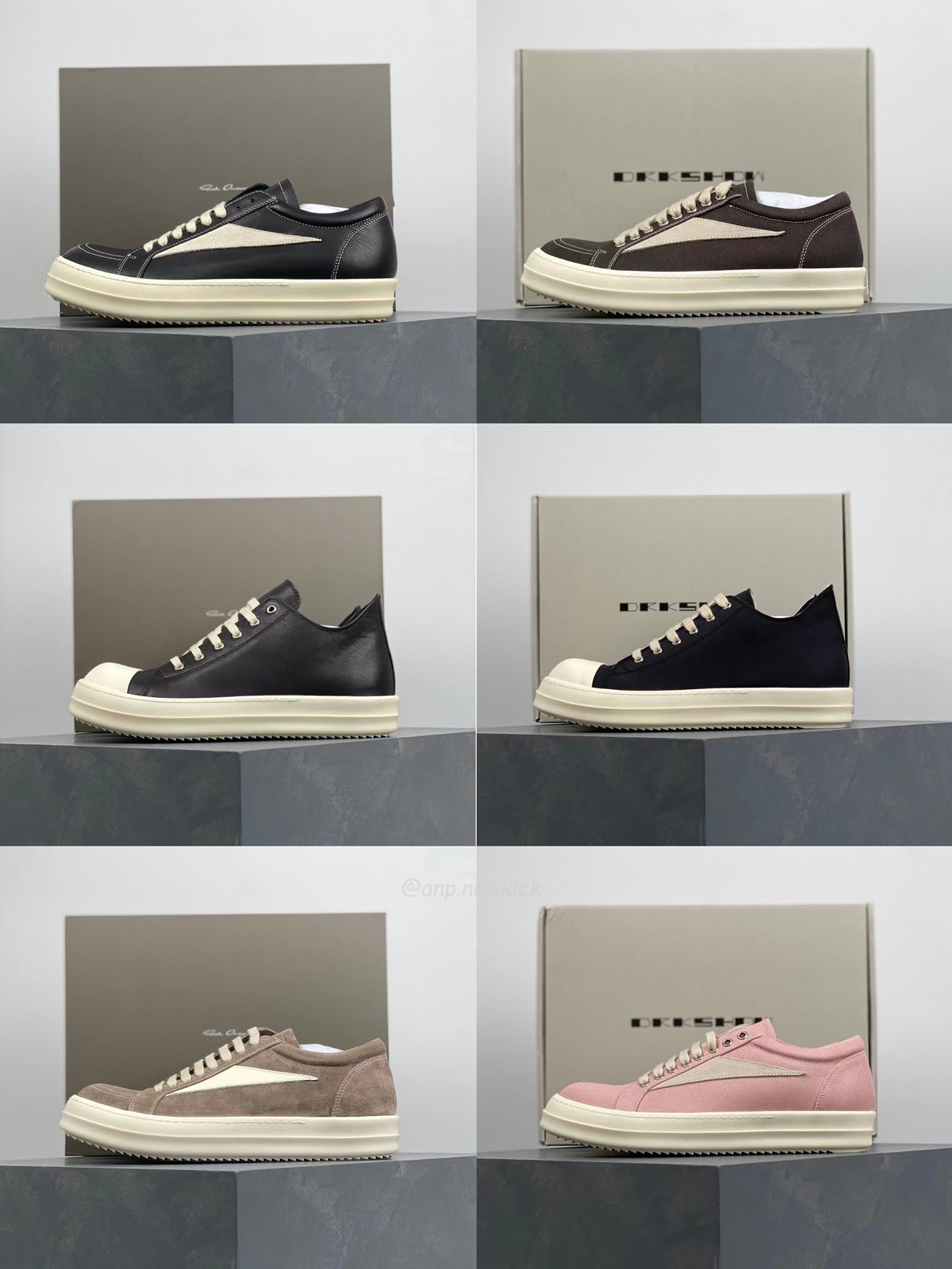 Rick Owens Leather Low Top Vintage Sneakers Suede Canvas Black Taupe Grey Faded Pnk Pearl Milk Dark Dust (18) - www.newkick.vip