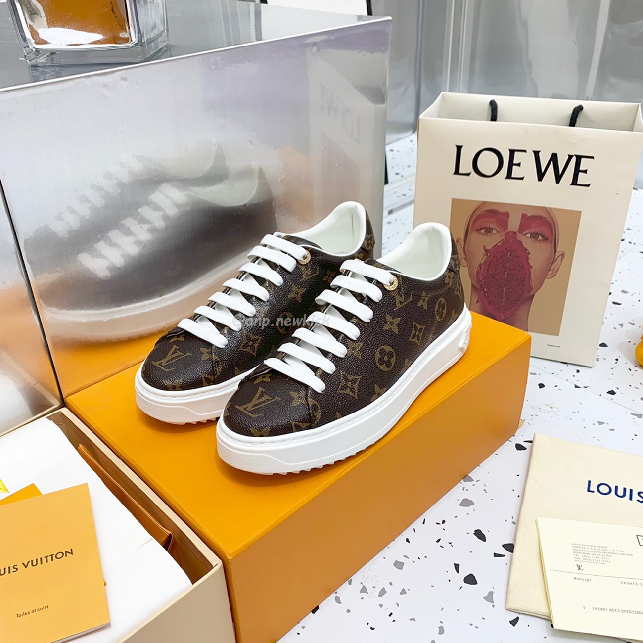 Louis Vuitton Time Out Monogram Leather Cacao Brown White Womens 1a8fjr (7) - www.newkick.vip