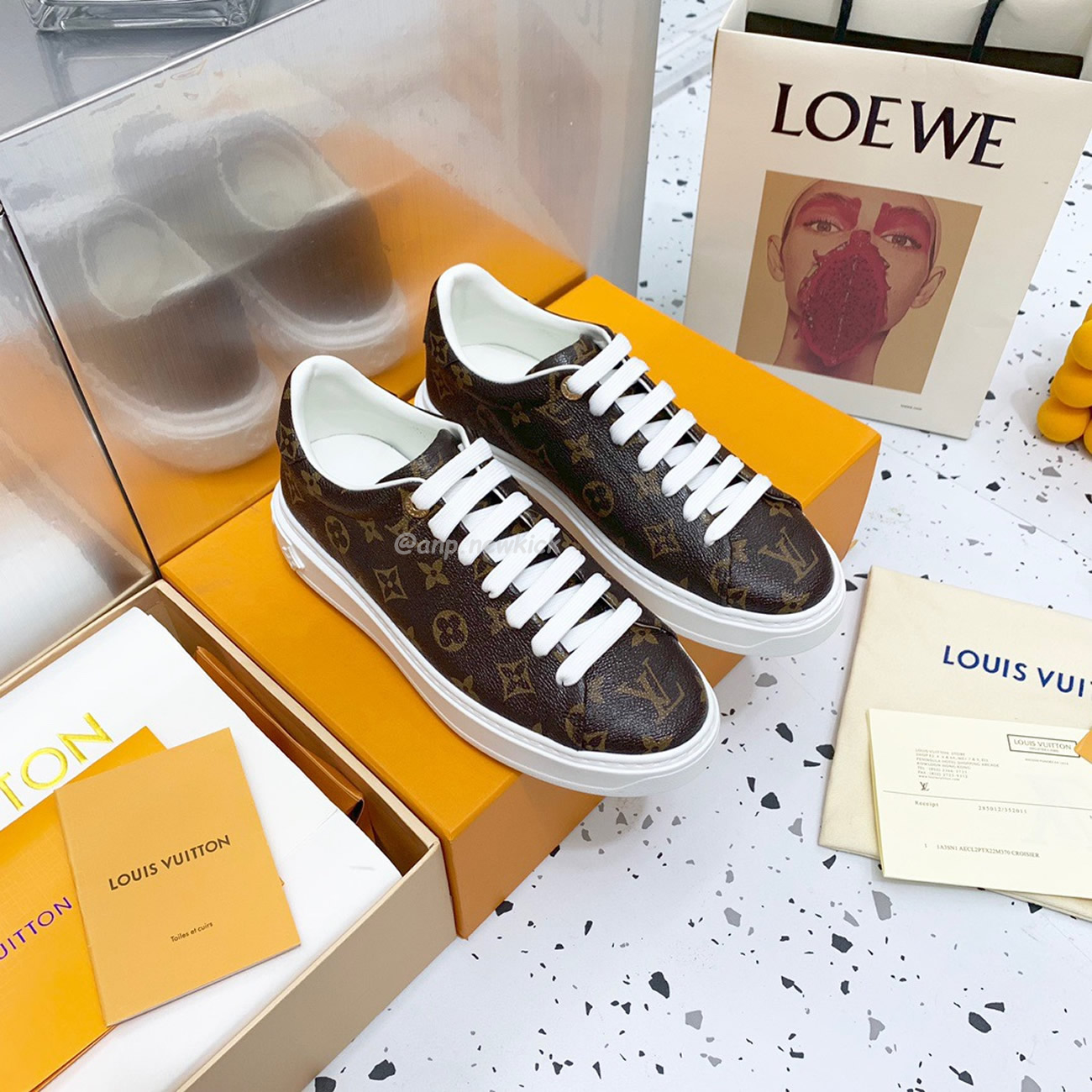 Louis Vuitton Time Out Monogram Leather Cacao Brown White Womens 1a8fjr (8) - www.newkick.vip