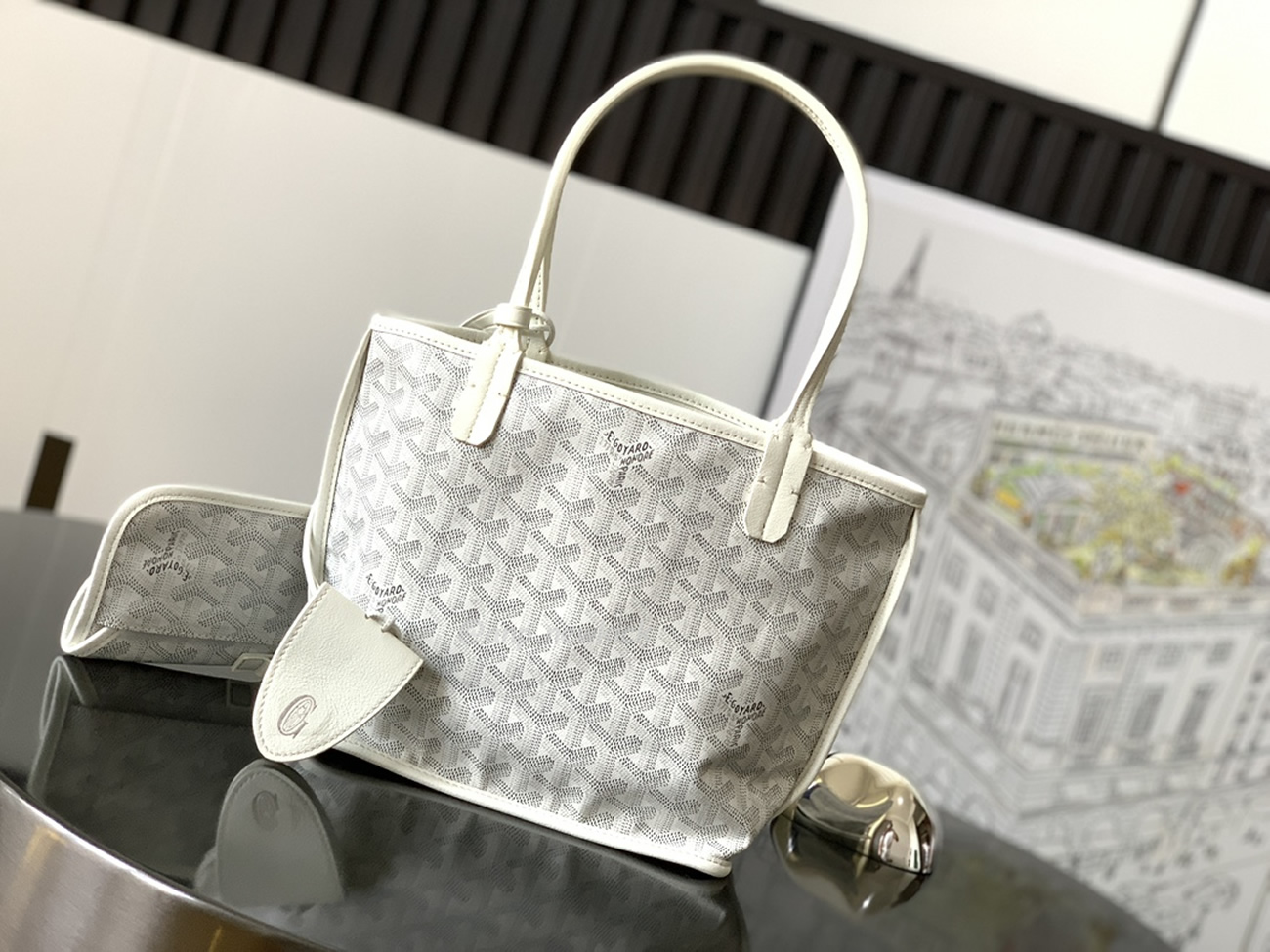 Goyard Anjou Mini Tote Bag Blacknatural Black Grey Navy White Green Yellow (14) - www.newkick.vip