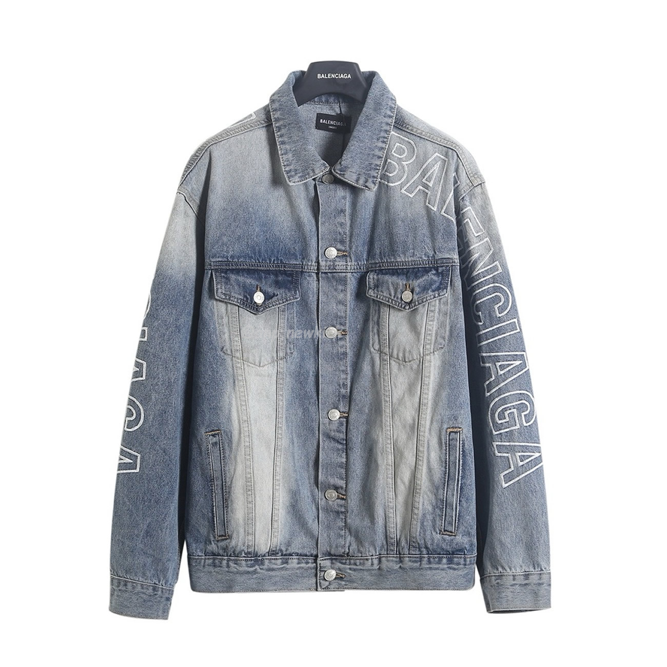 Balenciaga Logo Embroidered Denim Jacket Blue (1) - www.newkick.vip