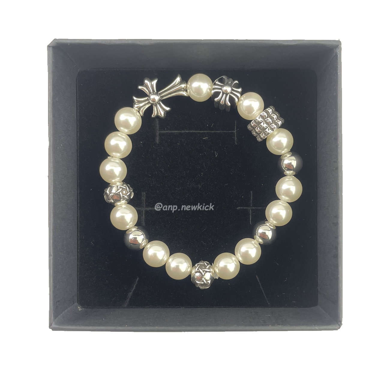 Chrome Hearts Pearl Silver Cross Flower Letter Ball Bracelet (2) - www.newkick.vip