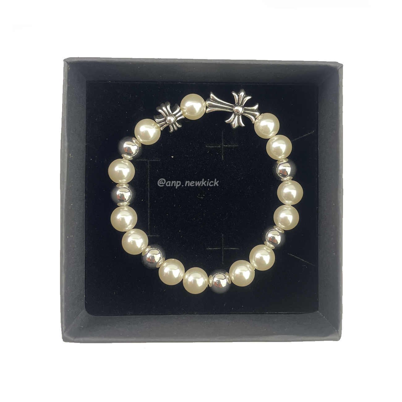 Chrome Hearts Pearl Silver Cross Flower Letter Ball Bracelet (4) - www.newkick.vip