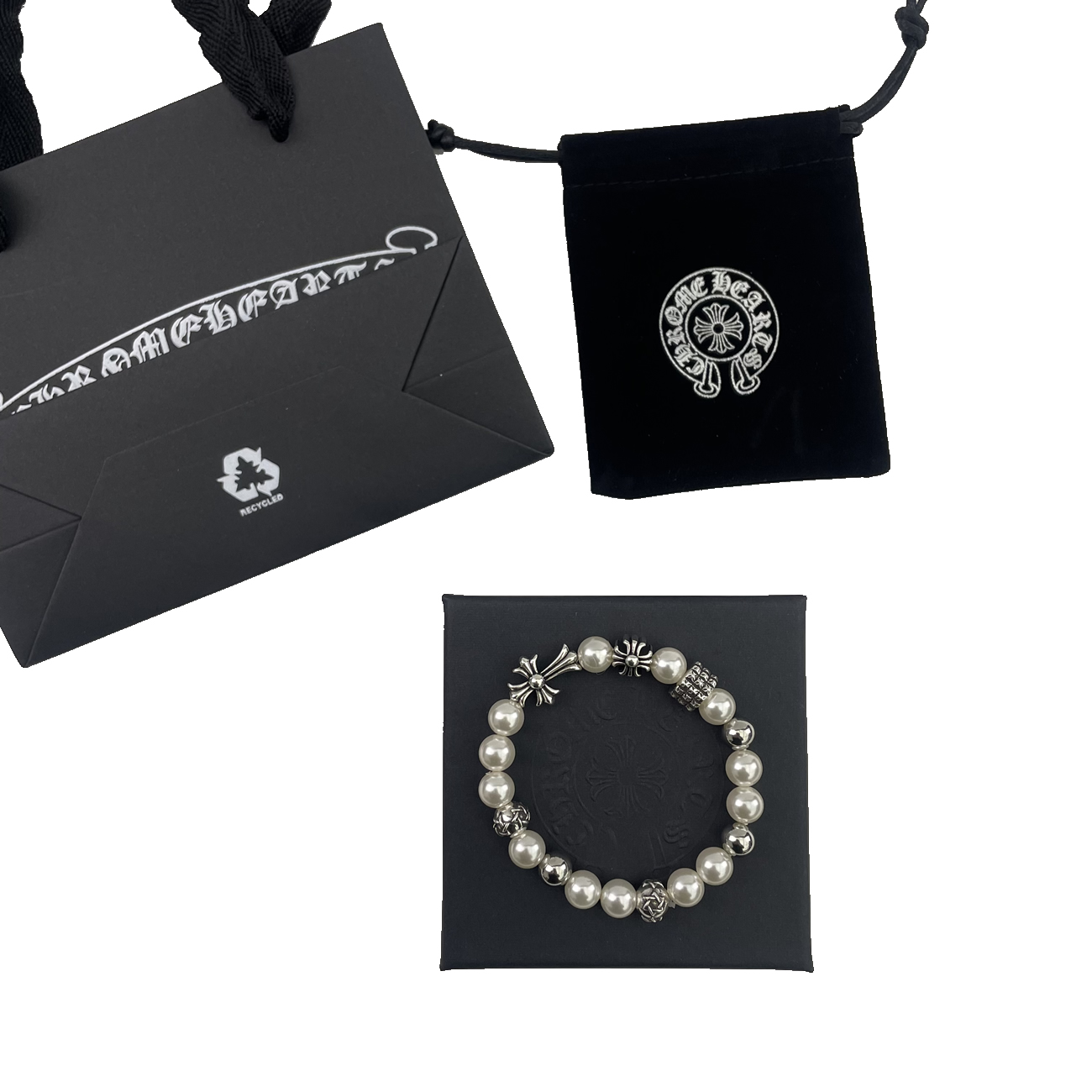 Chrome Hearts Pearl Silver Cross Flower Letter Ball Bracelet (1) - www.newkick.vip