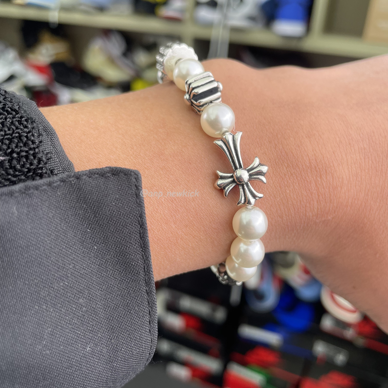 Chrome Hearts Pearl Silver Cross Flower Letter Ball Bracelet (10) - www.newkick.vip