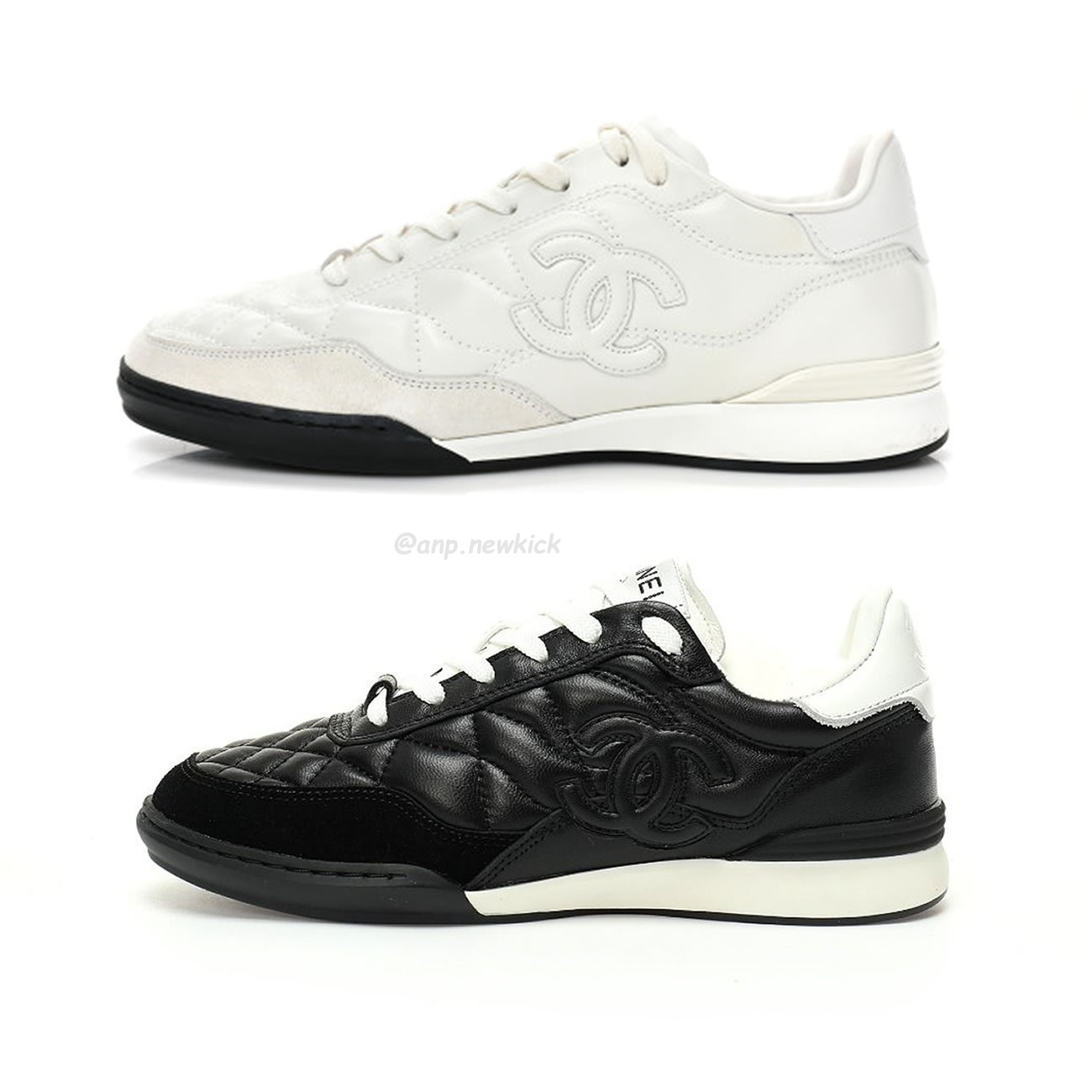 Chanel Shiny Calfskin Suede Quilted Cc Logo White Black E2435 (1) - www.newkick.vip