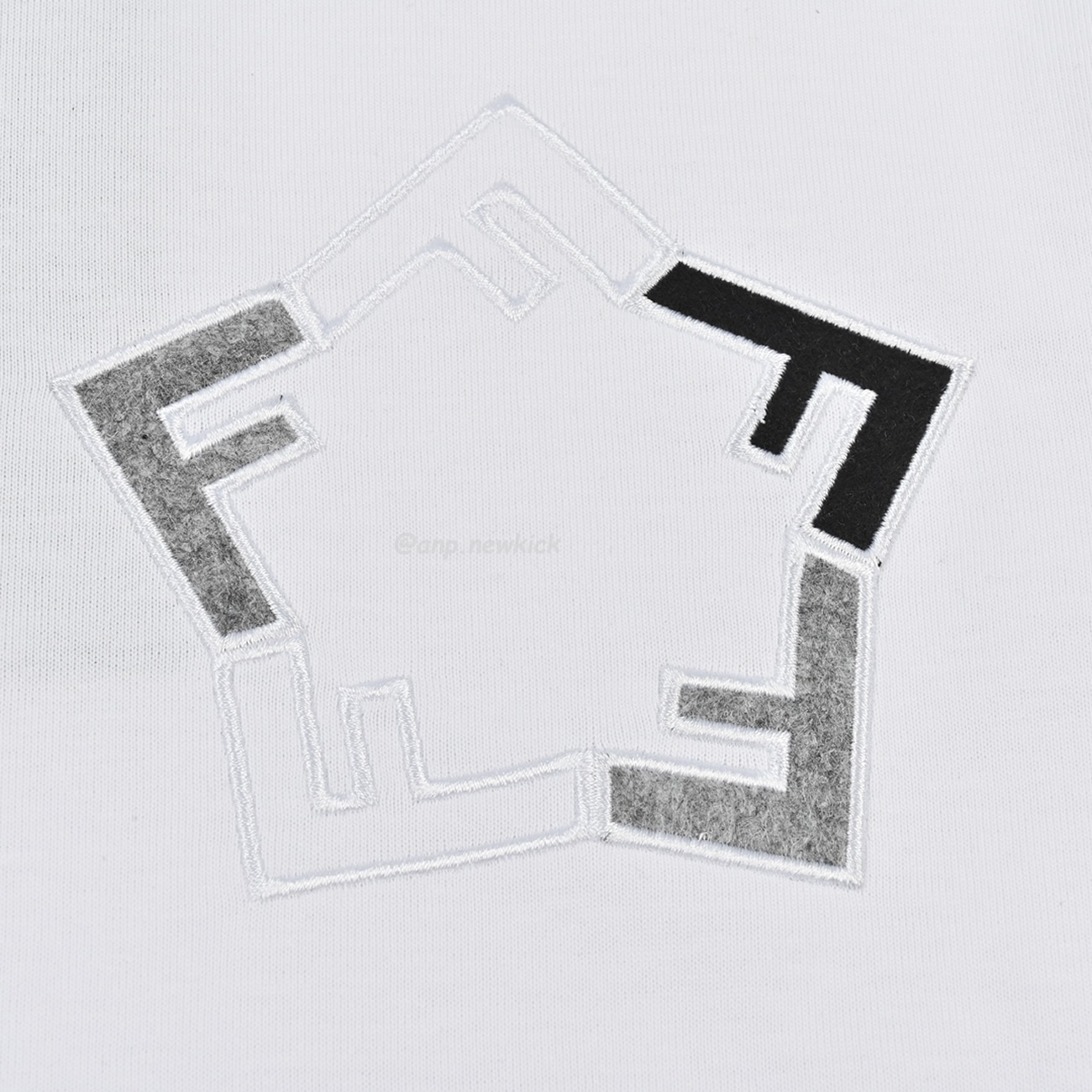 Fendi Pentagonal F Embroidered Flocked Round Neck Short Sleeved T Shirt (8) - www.newkick.vip