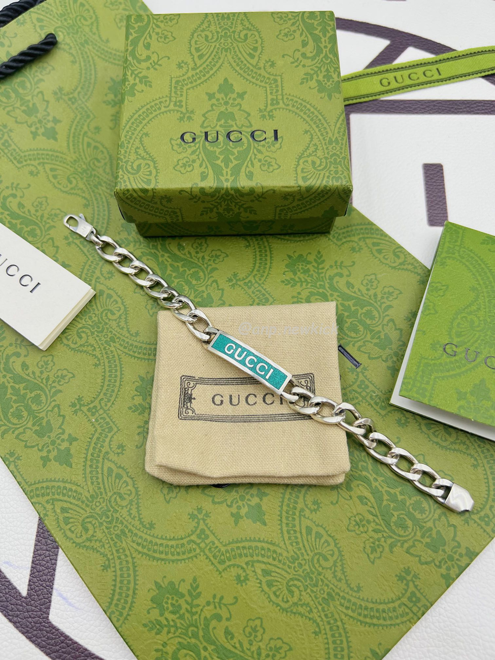 Gucci Enamel Logo Blue Silver Bracelet Guc169645 (2) - www.newkick.vip