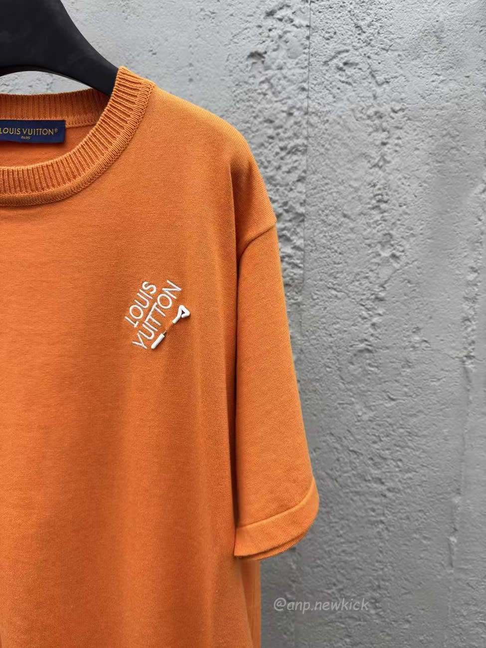 Louis Vuitton Pin Knit Short Sleeve Embroidered Logo Orange T Shirt (2) - www.newkick.vip