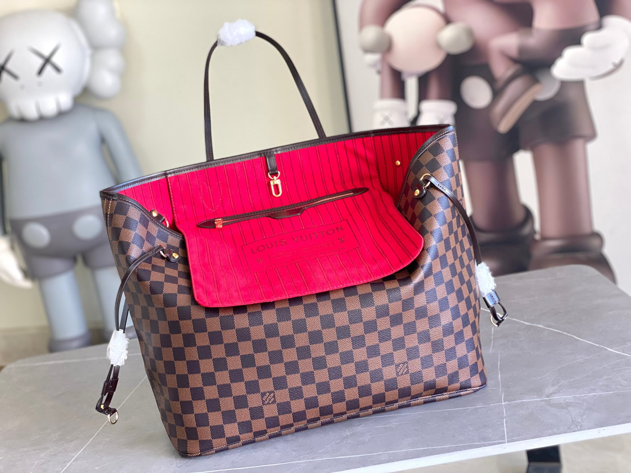 Louis Vuitton Neverfull Mm Damier Ebene Canvas With Cherry Lining N40599 (2) - www.newkick.vip