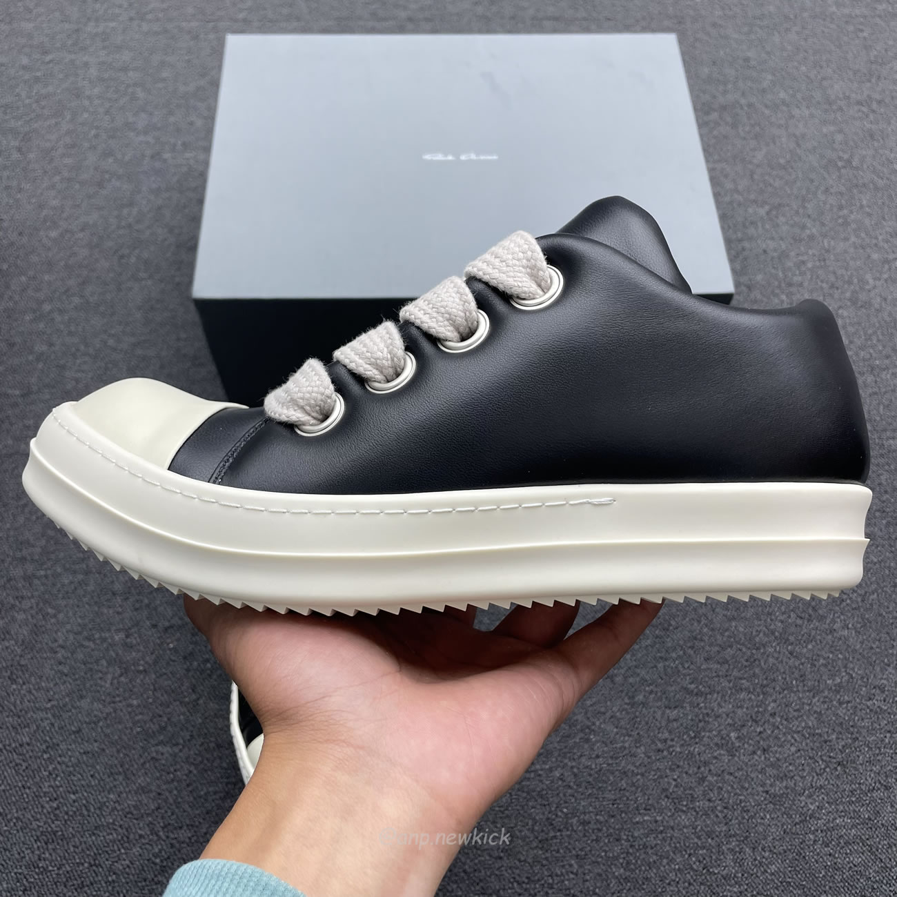 Rick Owens Jumbo Lace Padded Sneaks Low Black Acid Milk Ru02c7893 (7) - www.newkick.vip