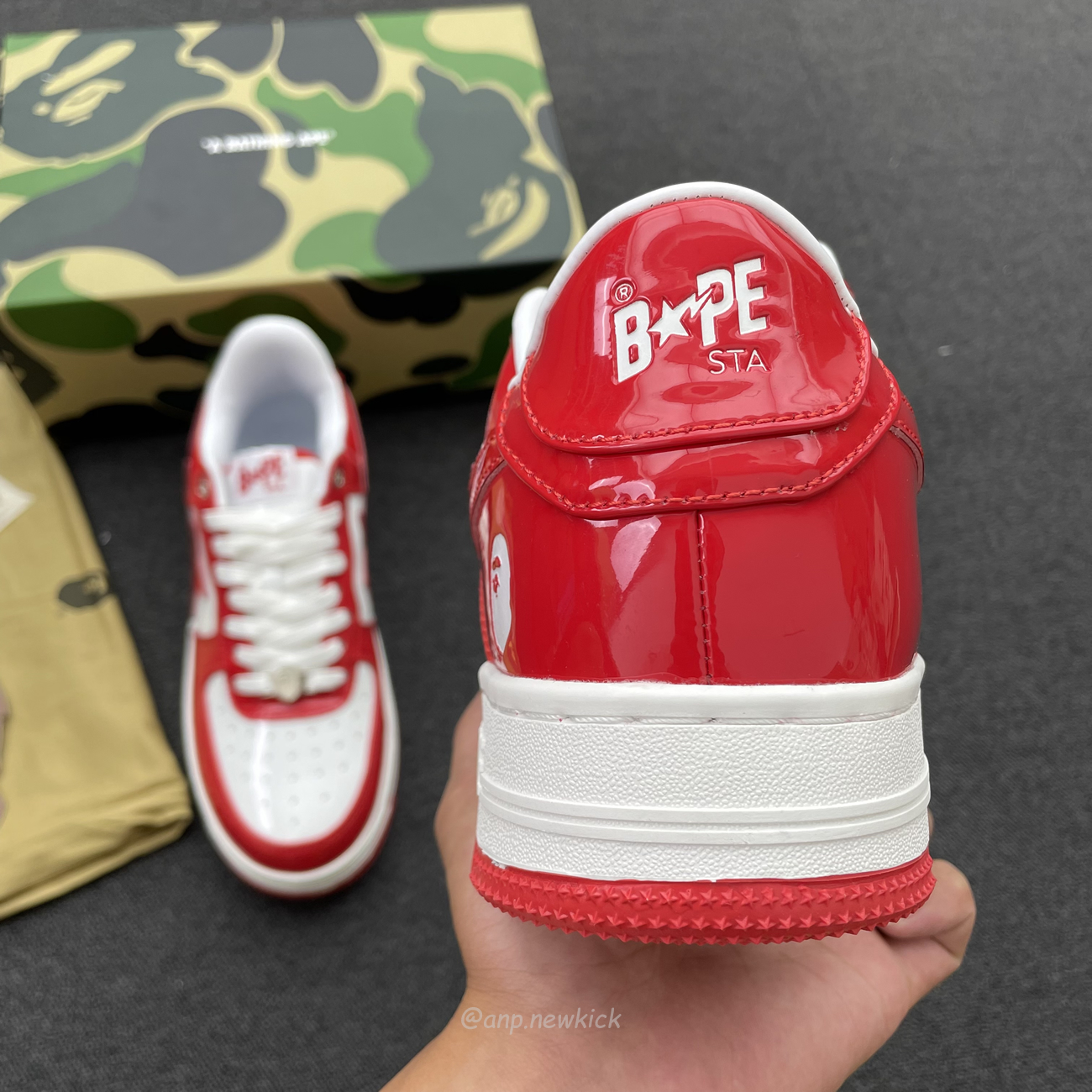 A Bathing Ape Bape Sta Patent Leather White Red 1i70 291 021 (3) - www.newkick.vip