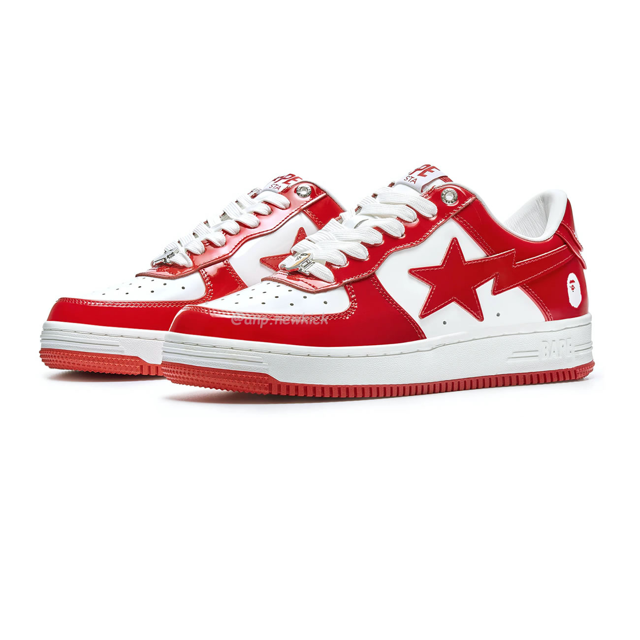 A Bathing Ape Bape Sta Patent Leather White Red 1i70 291 021 (4) - www.newkick.vip