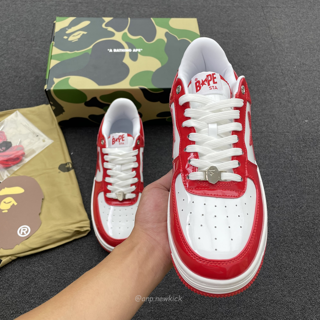 A Bathing Ape Bape Sta Patent Leather White Red 1i70 291 021 (5) - www.newkick.vip