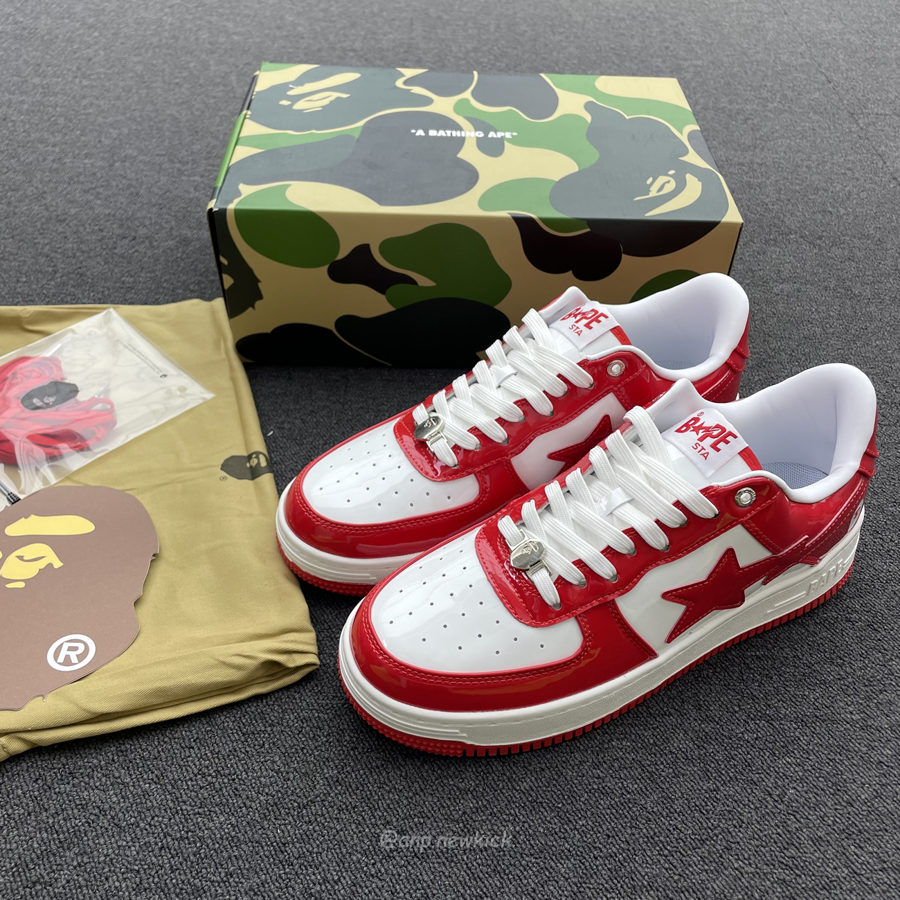 A Bathing Ape Bape Sta Patent Leather White Red 1i70 291 021 (6) - www.newkick.vip