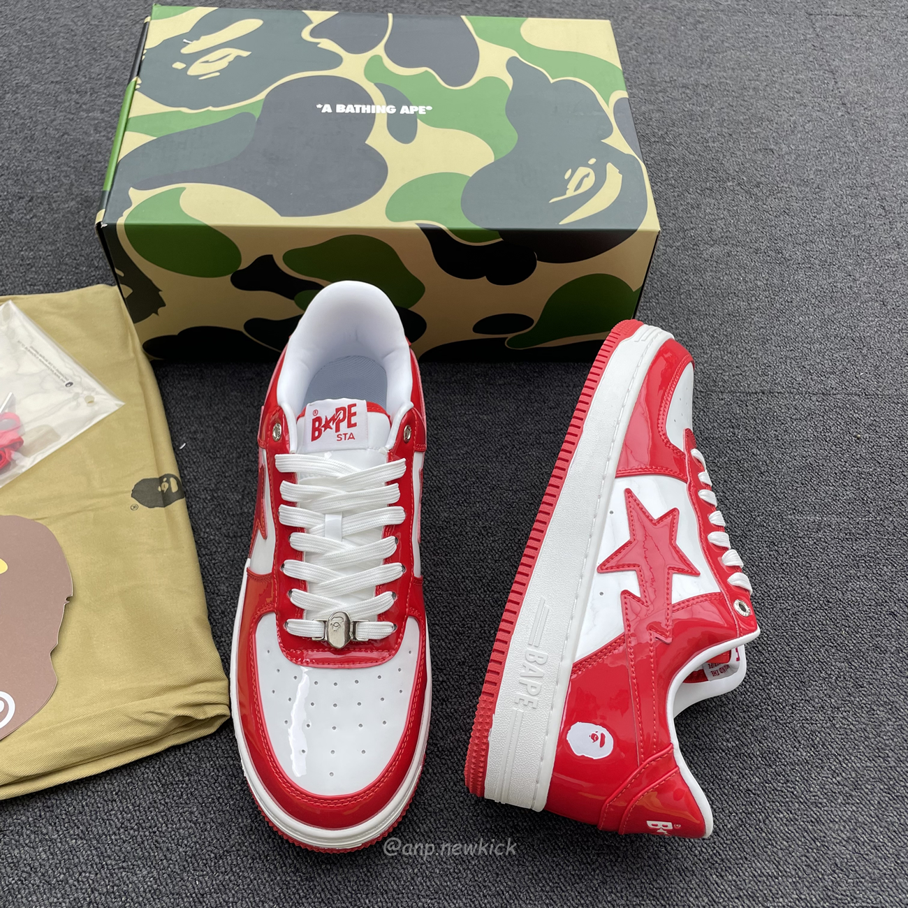 A Bathing Ape Bape Sta Patent Leather White Red 1i70 291 021 (7) - www.newkick.vip