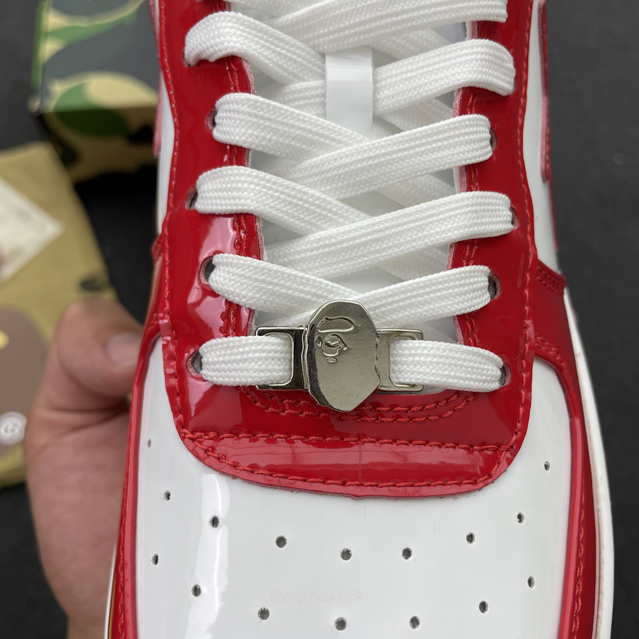 A Bathing Ape Bape Sta Patent Leather White Red 1i70 291 021 (8) - www.newkick.vip