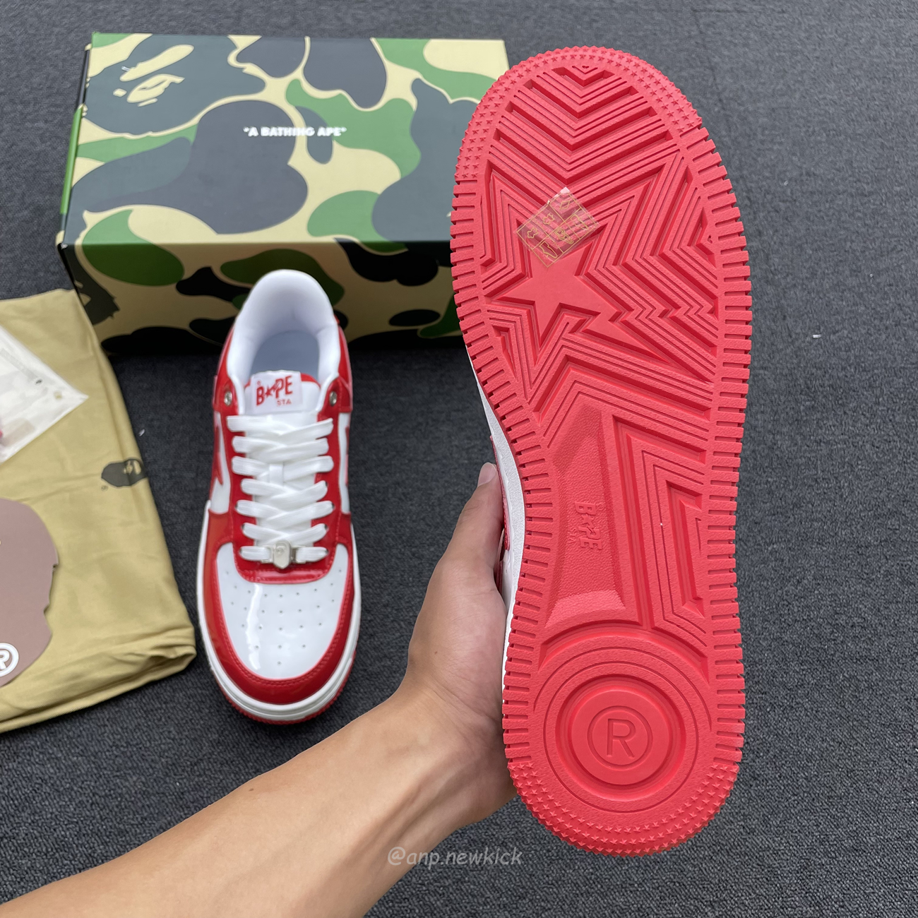 A Bathing Ape Bape Sta Patent Leather White Red 1i70 291 021 (9) - www.newkick.vip