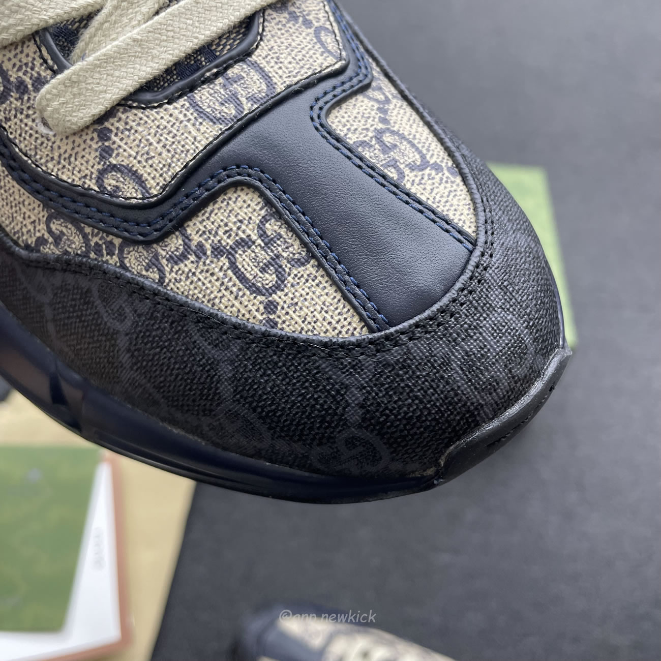 Gucci Blue Rhyton Gg Print Leather And Canvas Sneakers (2) - www.newkick.vip