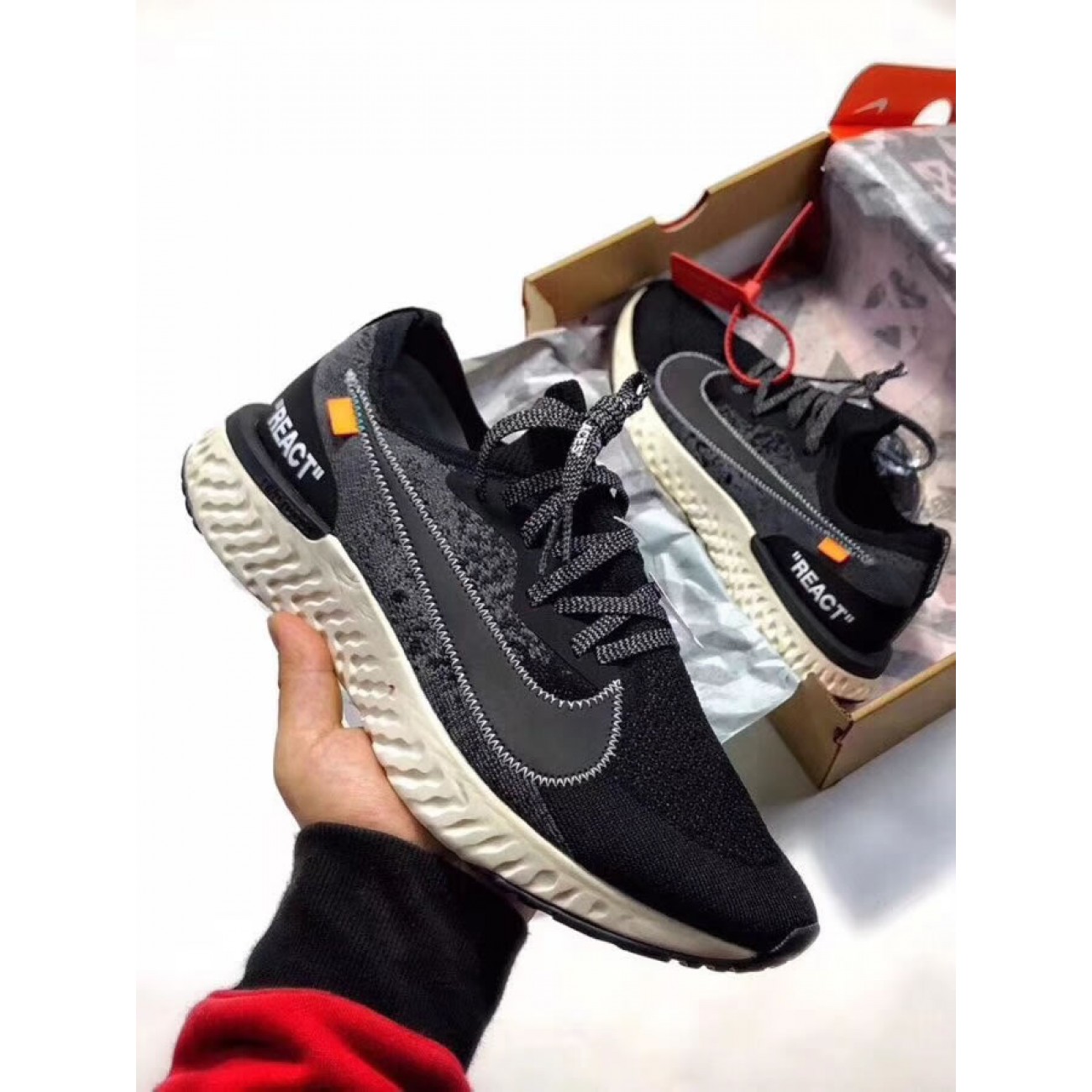 Off White x Nike Epic React Flyknit Black/White AQ0067-010