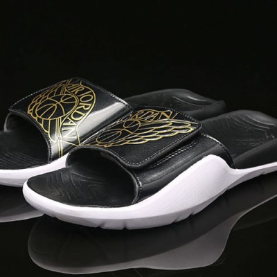 Air Jordan Hydro 7 Sandals Slippers Black White Gold Wmns AA2516-021 Mens AA2517-021
