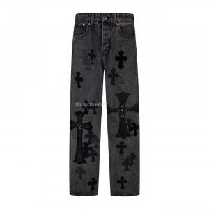Chrome Hearts Black & Grey Silver Cross Patch Jeans