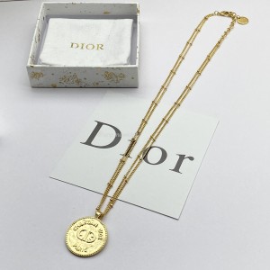 Dior logo charm gold necklace