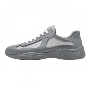 Prada Logo-lacing Low-cut Gray Steel Sneakers